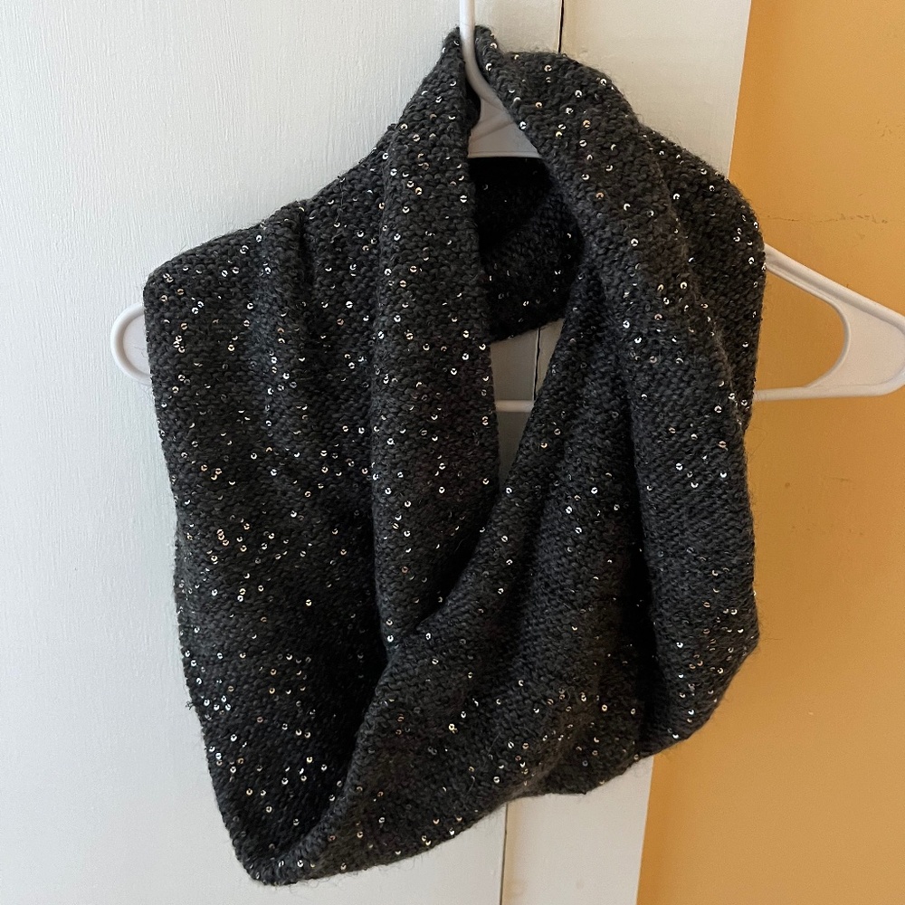 Garnet Hill Grey Sparkle Infinity Knit Scarf